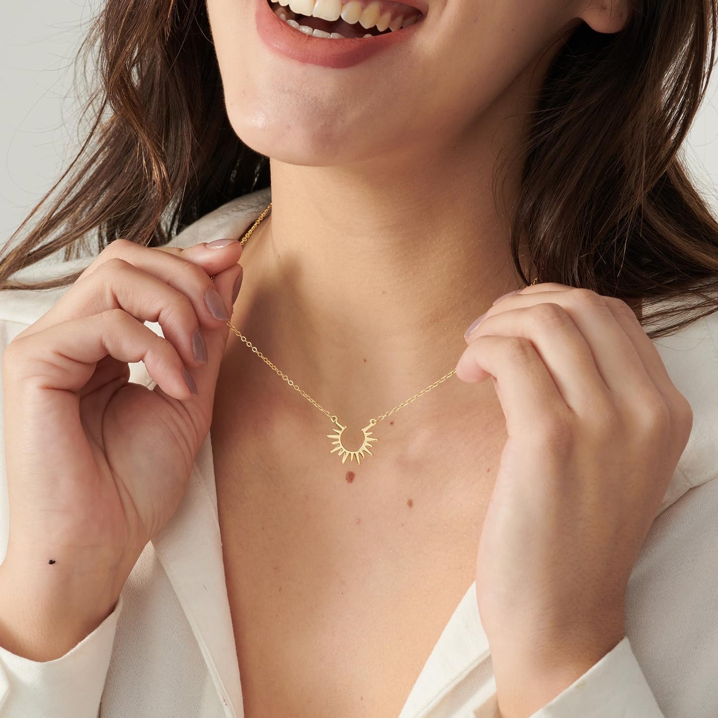 BSGRL Gold Necklace for Women-14K Gold Plated Dainty Sun Solar Light Pendant Necklace 16.5”+2” ext
