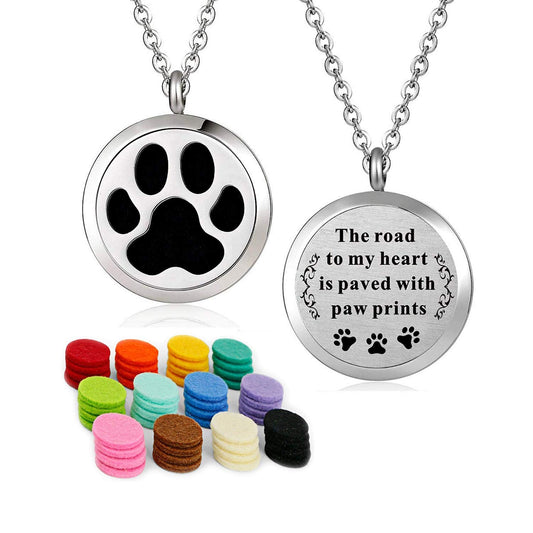 Essential Oil Necklace Diffuser Family Tree of Life Necklace Pendant Aromatherapy Locket Gifts (Dog Paw)