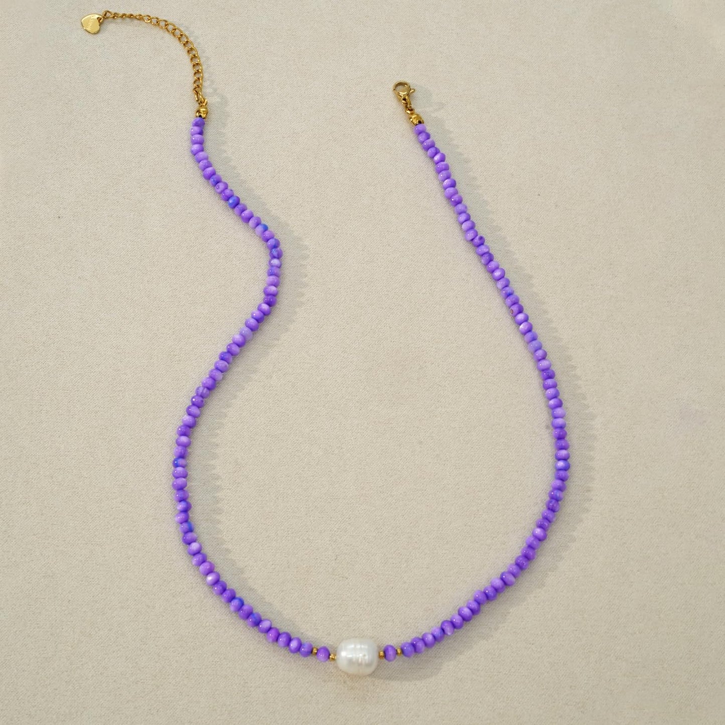 ERNAULO Beaded Necklaces for Women Seashell Beach Necklace with Freshwater Pearl 14K Gold Plated Boho Summer Handmade Jewelry CK-Seashell-purple