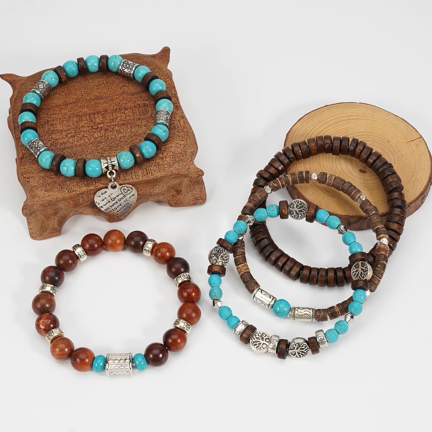 Briutn Vintage Wood Beaded Stretch Bracelets Bohemian Retro Stackable Elastic Bracelet for Women Men Summer Beach Holiday Jewelry