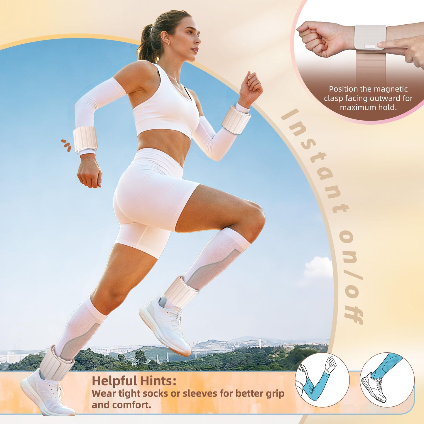 BECOJADDE Wrist Weights Ankle Weights for Women 1 Pair (1.1 lb Each) Silicone Magnetic Leg Arm Weighted Bracelet for Home Yoga Pilates Gym Workout Walking Jogging, Beige Taupe