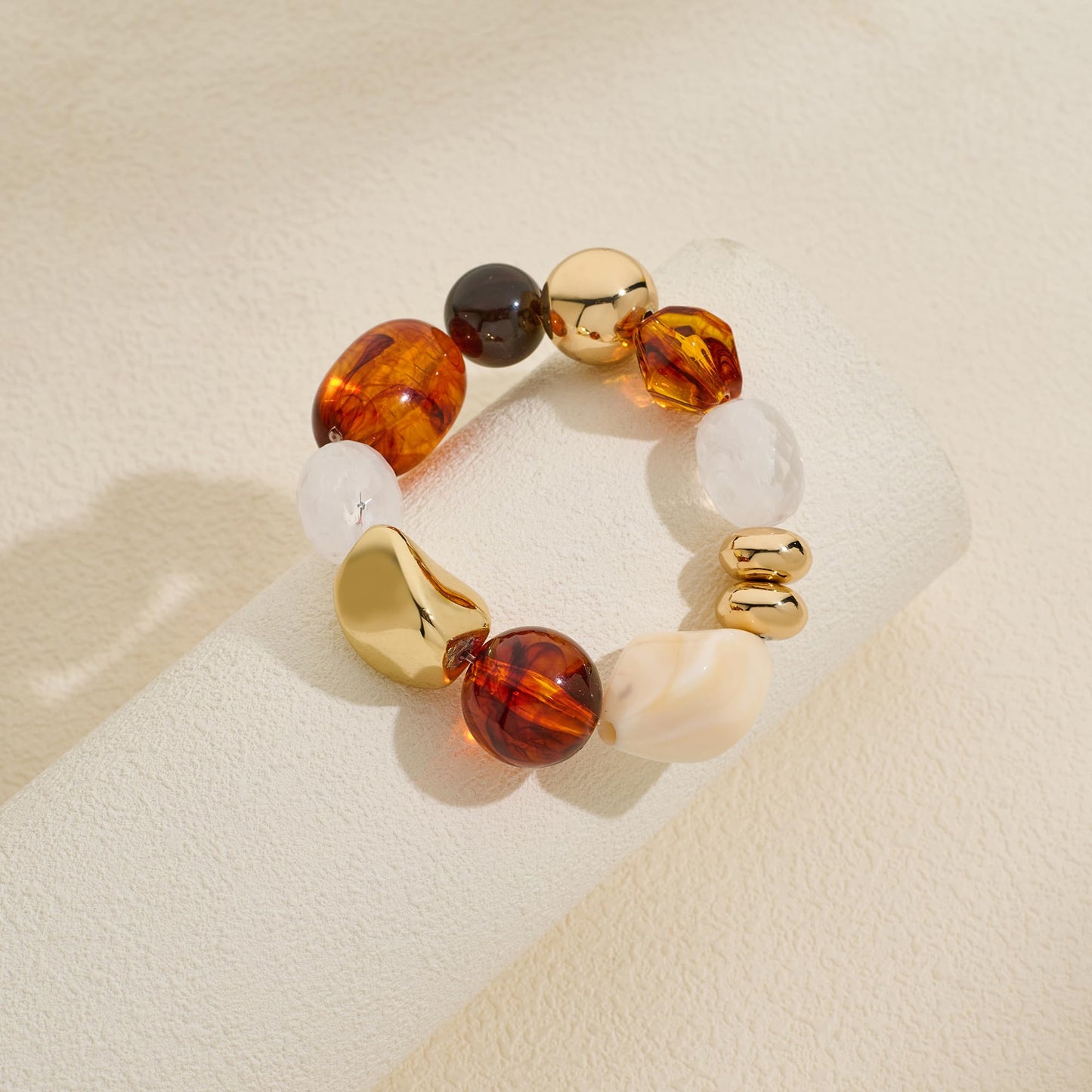 ENSKEFEN Chunky Beaded Bracelets for Women Trendy Boho Acrylic Resin Beads Stretch Bangle Bracelet Vintage Statement Bracelet Summer Jewelry