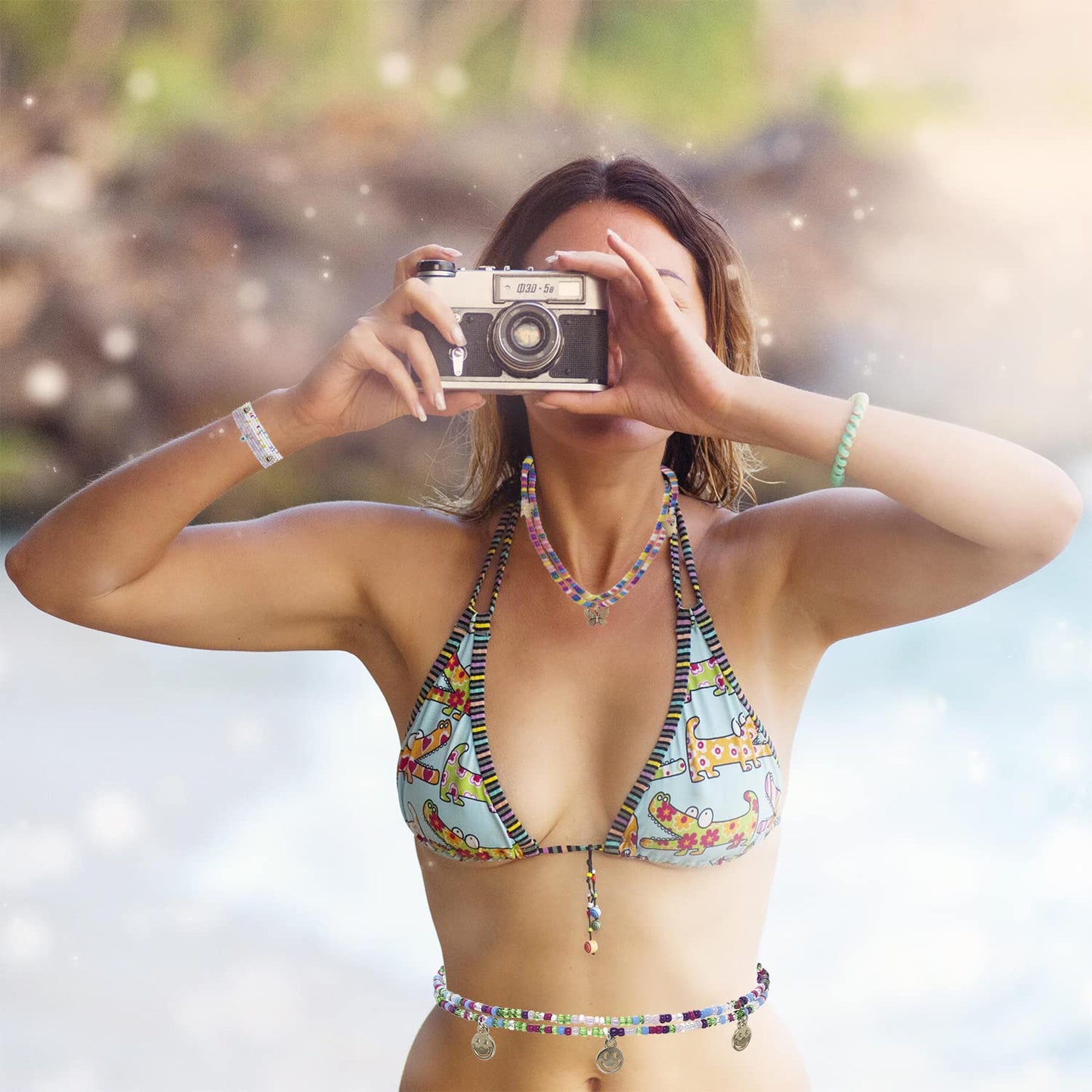 Waist Beads for Women Colorful Beaded Body Chain Elastic String Waist Chain Beach Bikini Belly Chains Sexy Body Jewelry for Women 12Pcs 27.5Inch