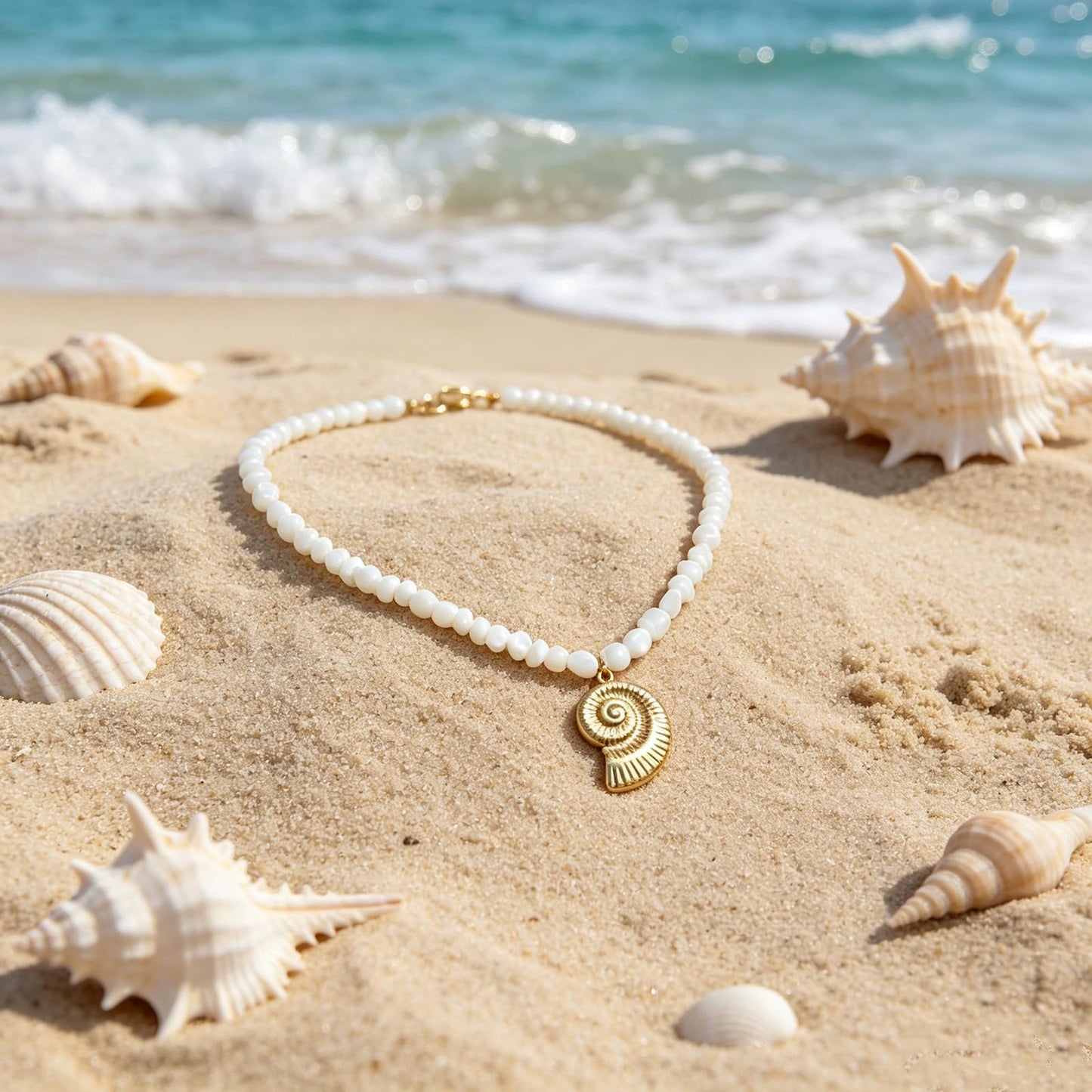 Zxcog Boho Shell Necklace for Women Gold Starfish Seashell Beaded Pendant Necklace Unique Pink Blue White Shell Necklaces Summer Trendy Beach Jewelry Gift (white)