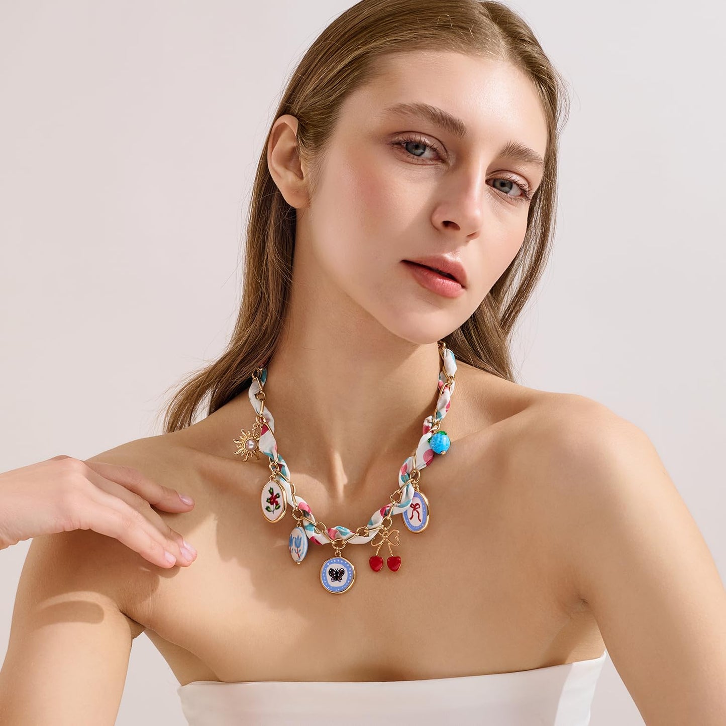 LILIE&WHITE Bandana Necklace for Women with Colorful Charms Necklaces Sun Bow Cherry Chic Beach Necklaces Cute beach Jewelry Gift