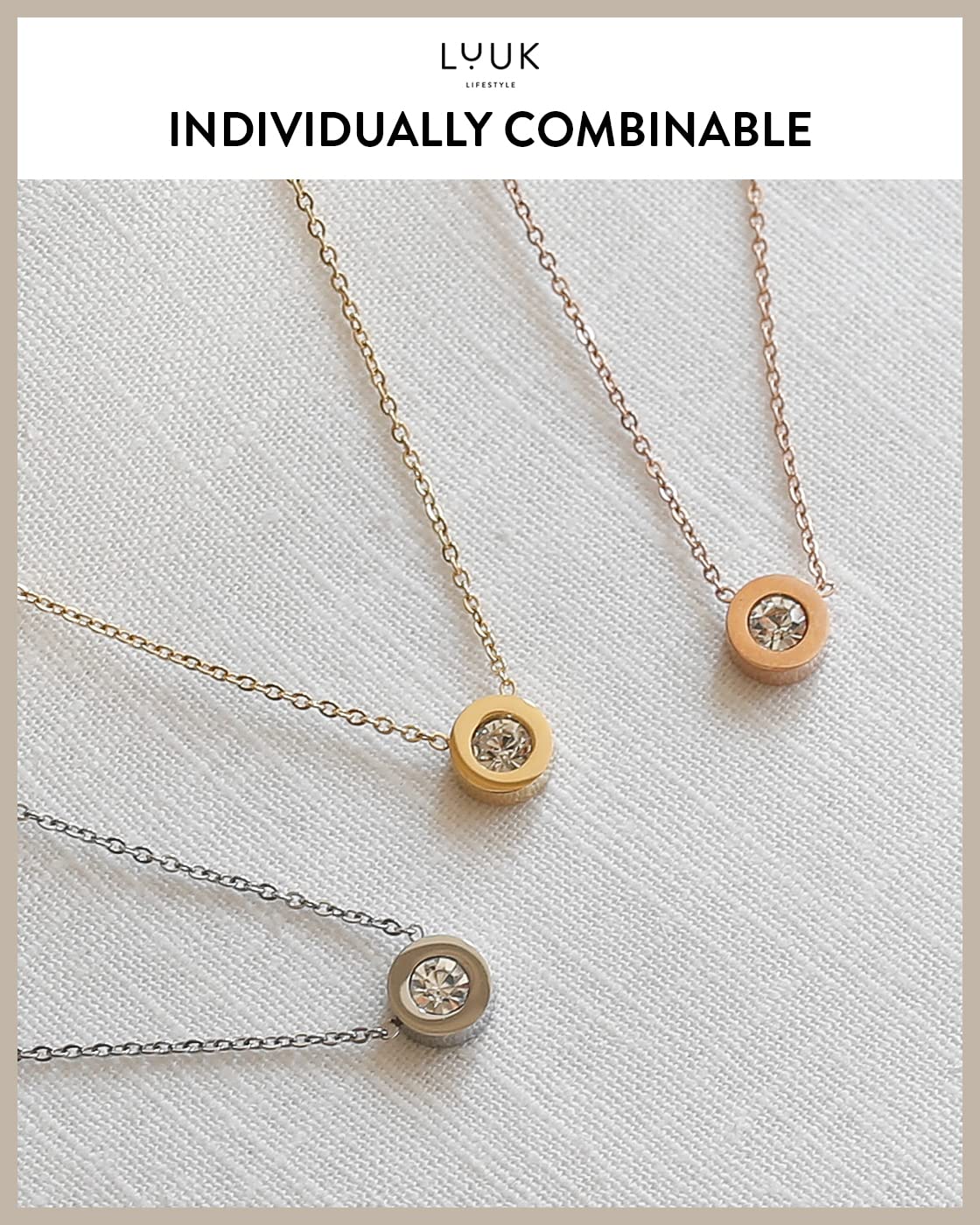 LUUK LIFESTYLE Feminine necklace with crystal rhinestone pendant, stainless steel and HAPPINESS gift card, chic jewelry, girlfriend, friendship present, Valentine’s Day, birthday, silver