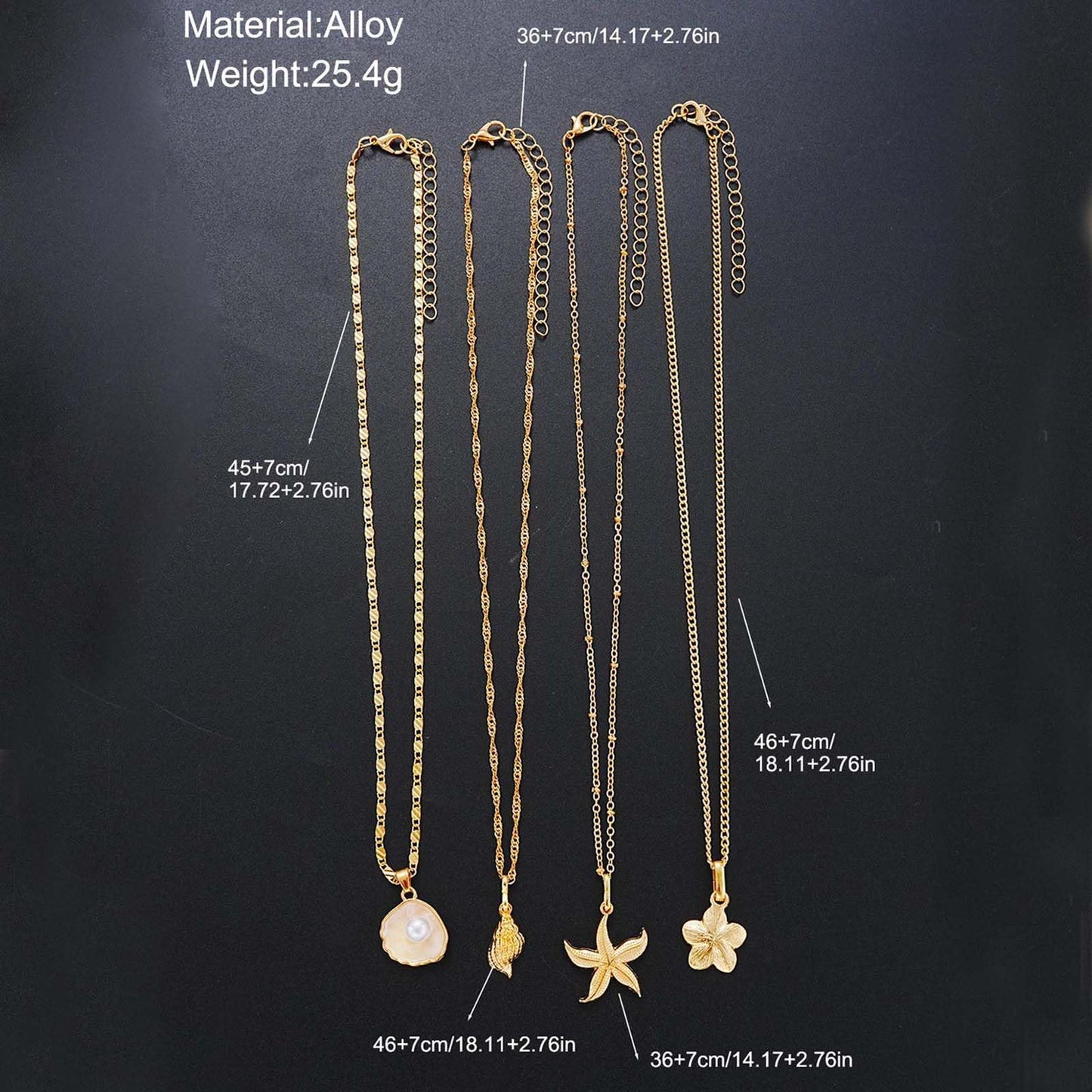 Beach Necklaces for Women Shell Starfish Necklace for Women Gold Plated Boho Layered Pendant Necklace with Pearl Conch Charm Dainty Summer Dress Beach Vacation Jewelry Gifts