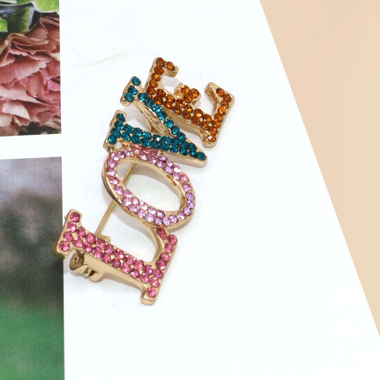 Multicolor Crystal Love Brooch Fashion Elegant Rhinestone Wedding Party Brooches Pin Jewelry Accessories Valentines Gift for Women Girl 14K Gold Plated(Multicolor)