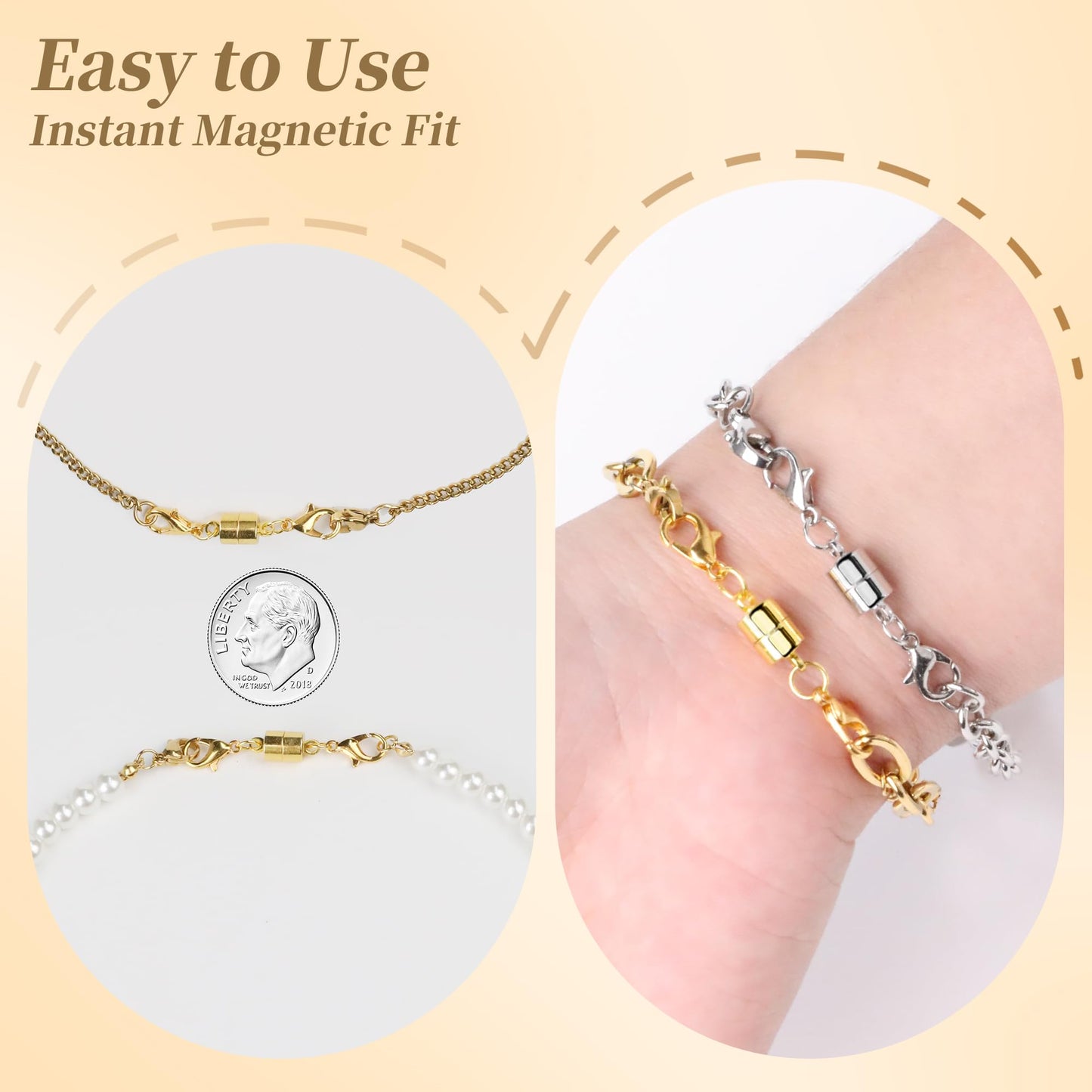 SUTQIGUI Magnetic Necklace Jewelry Clasps and Closures with Double Lobster Clasp, 14K Gold Magnetic Jewelry Clasps for Necklaces, Bracelet Necklace Extenders for Women (6PCS)