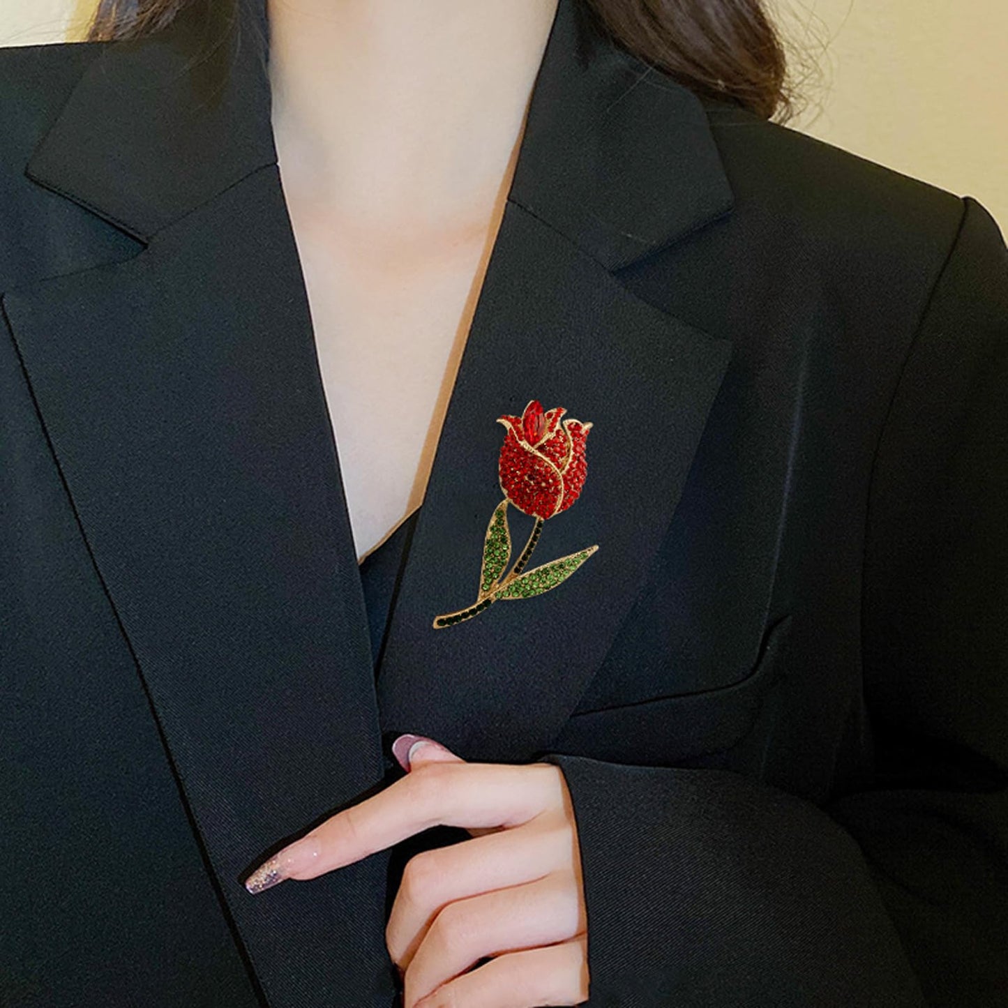 YOQUCOL Womens Rose Flower Brooch Pin Cubic Zirconia Crystal Breastpin Brooches Lapel Pin for Women Golden