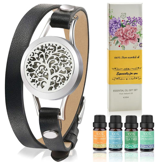 SOMORA Unique Gifts for Women - Valentine's Day Birthday Gifts for Women, Mom, Best Friend, Sister, Wife, Mothers Day Mom Gift, Aromatherapy Diffuser Bracelet Gift Set, Black