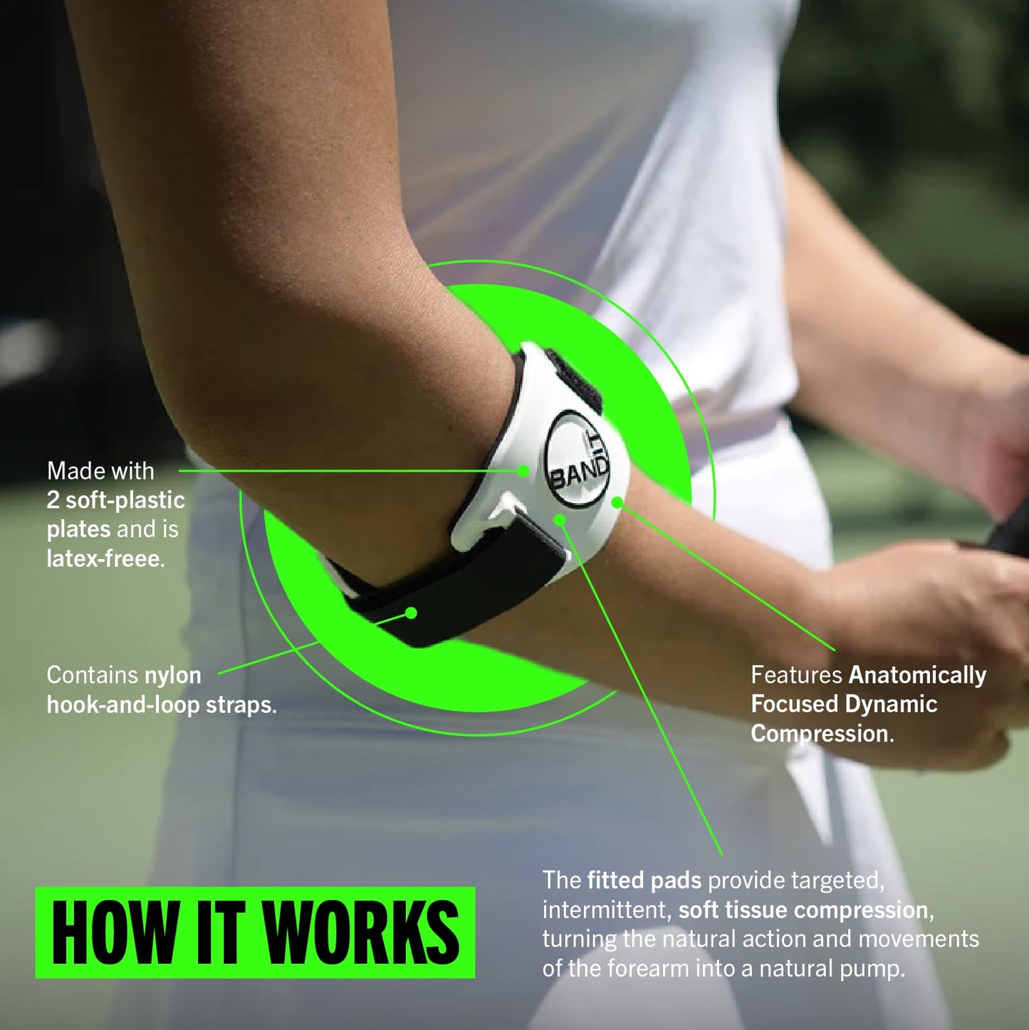BandIT ® Therapeutic Arm Band for Elbow & Forearm Pain Relief, Anatomically Focused Dynamic Compression Band for Carpal Tunnel, Tendonitis, Tennis Elbow, Golfers Elbow, Sprains, & Arthritis, White