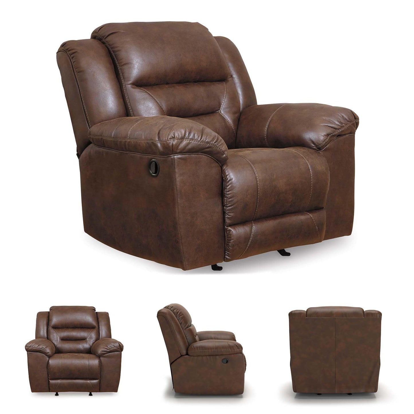 Signature Design by Ashley Stoneland Faux Leather Manual Pull Tab Rocker Recliner, Dark Brown