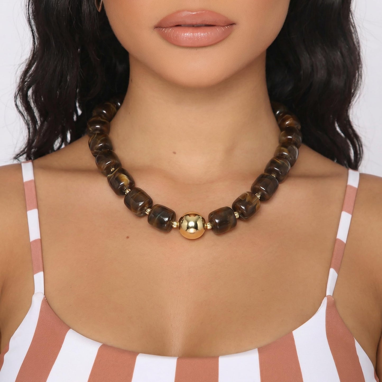 BREPINE Brown Chunky Necklaces for Women Multicolored Large Square Resin Beads Necklace Trendy Bold Statement Beaded Summer Candy jelly Vacation Choker