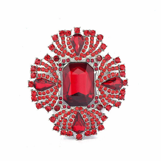 YOQUCOL Vintage Red Austrian Crystal Rhinestone Cross Flowers Shaped Brooch Pin Elegant Jewelry For Women