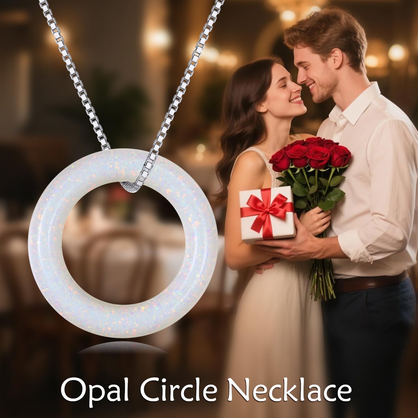 AOBOCO Circle Opal Necklace 925 Sterling Silver Circle Necklace for Women with Austrian Crystal Jewelry for Women Birthday Graduation Holiday Gift (Dia 0.78" Opal)