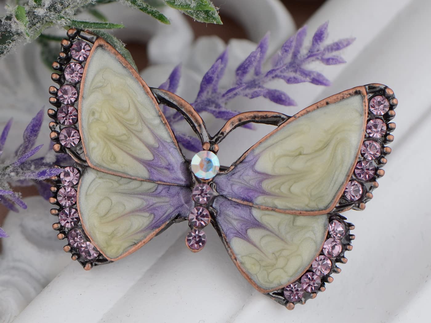 Alilang Painted Enamel Brown Crystal Rhinestone Butterfly Fashion Jewelry Pin Brooch