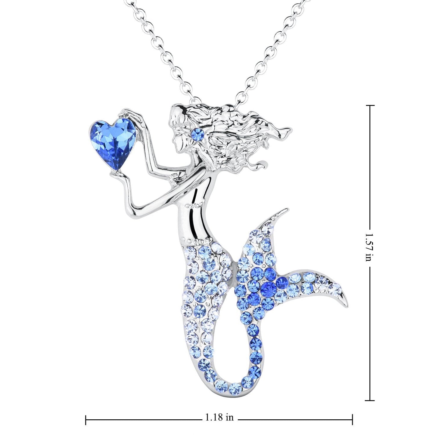 luomart Fashion Mermaid Birthstone Necklace Jewelry White Gold Plated Austrian Crystal Magic Pendant Gift (Blue)