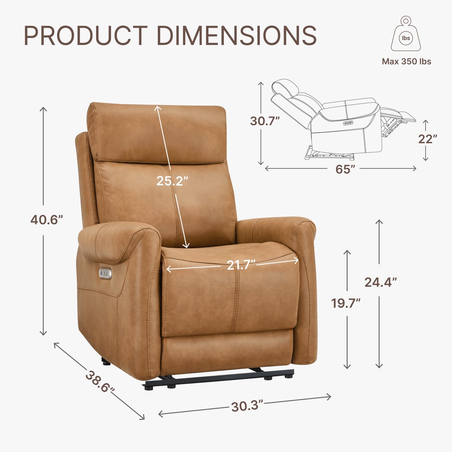 KISLOT Leather Recliner Chair for Adults Wall Hugger RV Recliner with USB Charging Ports Electric Power Reclining Sofa for Living Room Home Theater Seating Bedroom