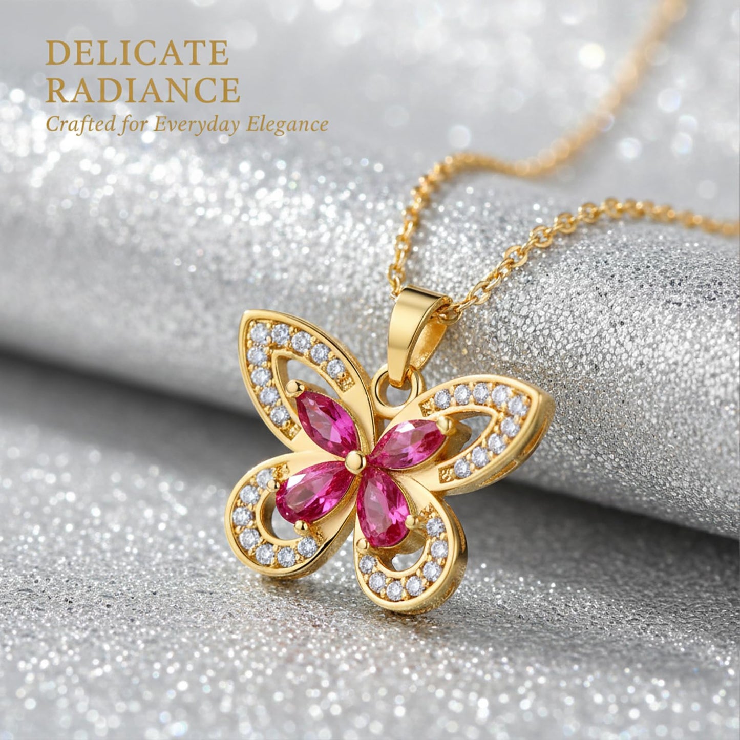 crataly Ruby Butterfly Necklace For Women-Gold Plated July Birthstone Necklace For Valentine's Day Mother's Day Christams Birthday Gifts