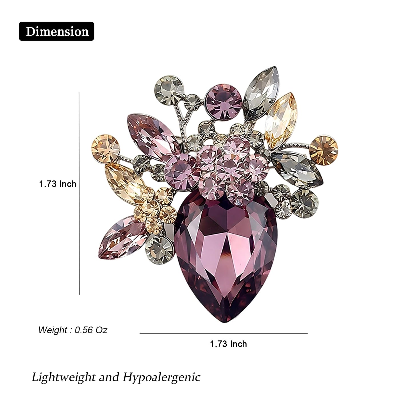 Purple Floral Brooches and Pins for Women Rhinestone Crystal Flower Brooch Pin Jewelry Accessories for Weddings Galas Formal Events
