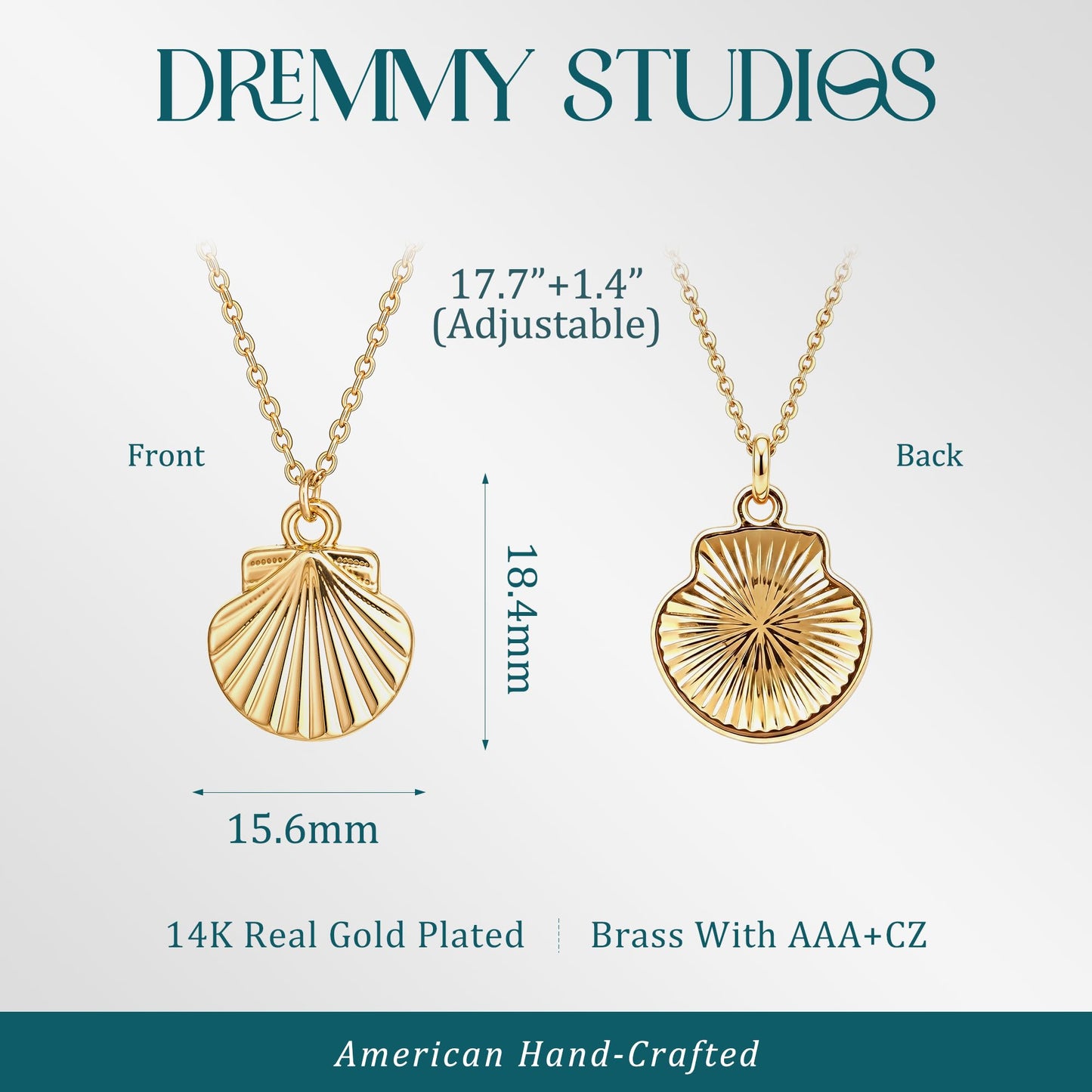 Dremmy Studios Shell Dainty Necklace for Women 14K Gold Plated Boho Summer Beach Coastal Pendnat Necklace for Women Summer Jewelry Gift