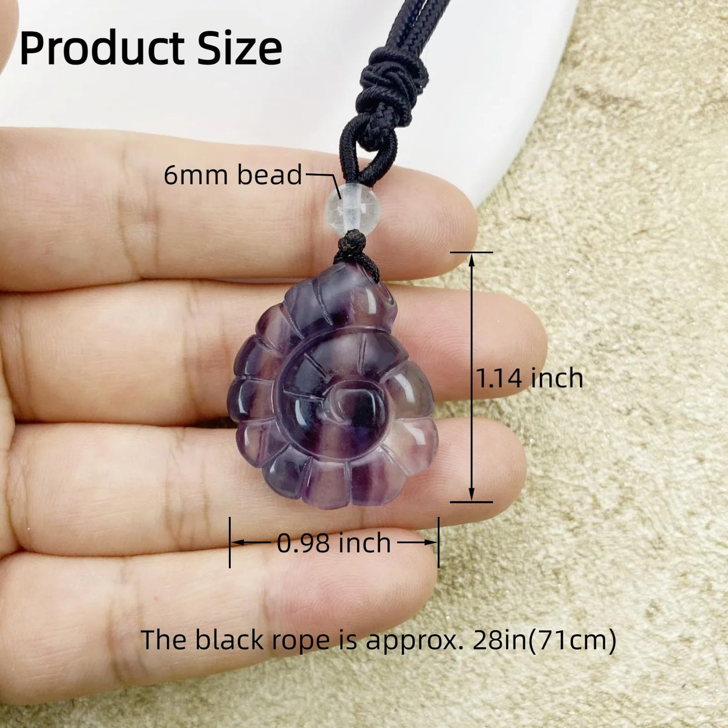 EDEN'S CALL Crystal Conch Shell Necklace for Women Healing Stone Ocean Pendant, Boho Beach Necklace with Polished Natural Gemstone Adjustable Cord Worry Stone Jewelry Gift, Fluorite