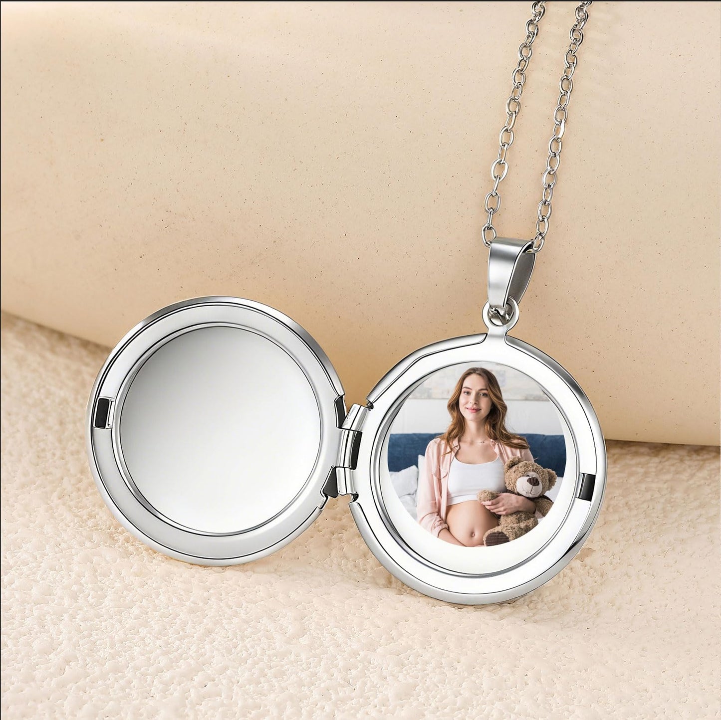 PHOCKSIN Silver Round Locket Necklace 12 Birth Flowers Personalized Necklace that Holds Pictures Customized Gifts Locket Necklaces as Birthday Presents