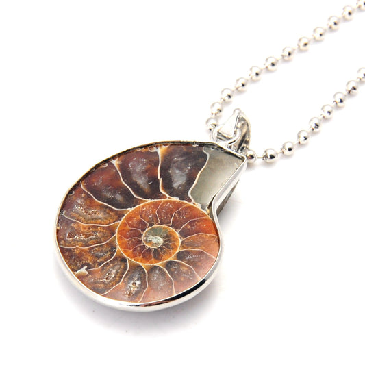 JOYA GIFT Charm Handmade Natural Conch Fossil Ammonite Silver Wrapped Pendant Shell Necklace for Women(1 PCS)