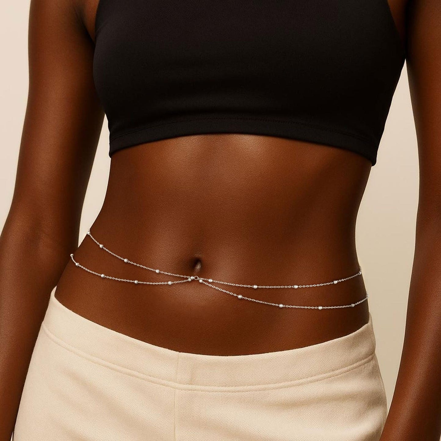 HERSIN Waist Beads for Women, Silver Plated Waist Chain Cute Body Chain Gold Chain Belt for Womens Belly Chain Dainty Fashion Beach Accessories for Womens Silver Jewelry for Women Gifts