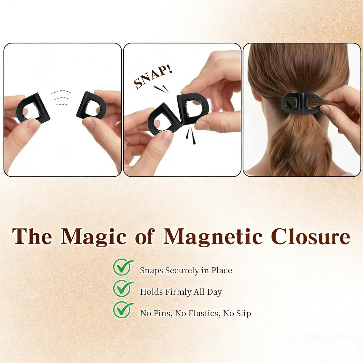 2Pcs Magnetic Hair Clips for Women, Strong Hold No-Slip Styling Clips, Seamless 2-in-1 Design for Thick/Thin Hair, Non-Dent Quick Snap Hairdressing Tools for Salon or Daily Use