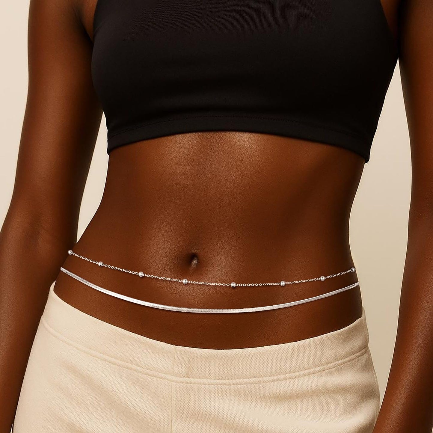 Risamil Waist Beads for Women, Silver Plated Waist Chain SIlver Chain Belts for Women Dainty Beach Silver Accessories for Womens Cute Body Chain Belly Snake Chain Body Beach Jewelry for Womens Gifts