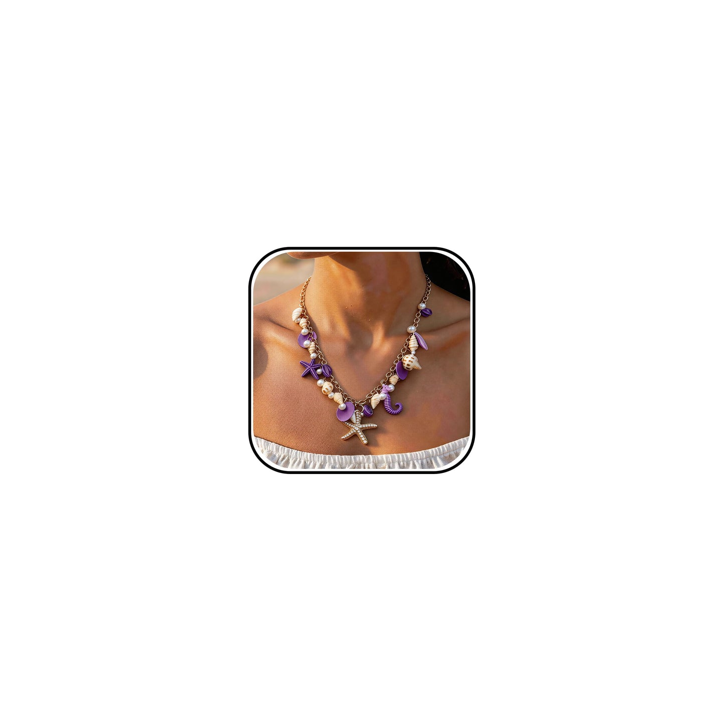 KummerSaprk Seashell Necklace Charm Necklace for Women Summer Vacation Jewelry for Women Starfish Sea Shell Pendant Jewelry Boho Beachy Stuff Accessories Gifts