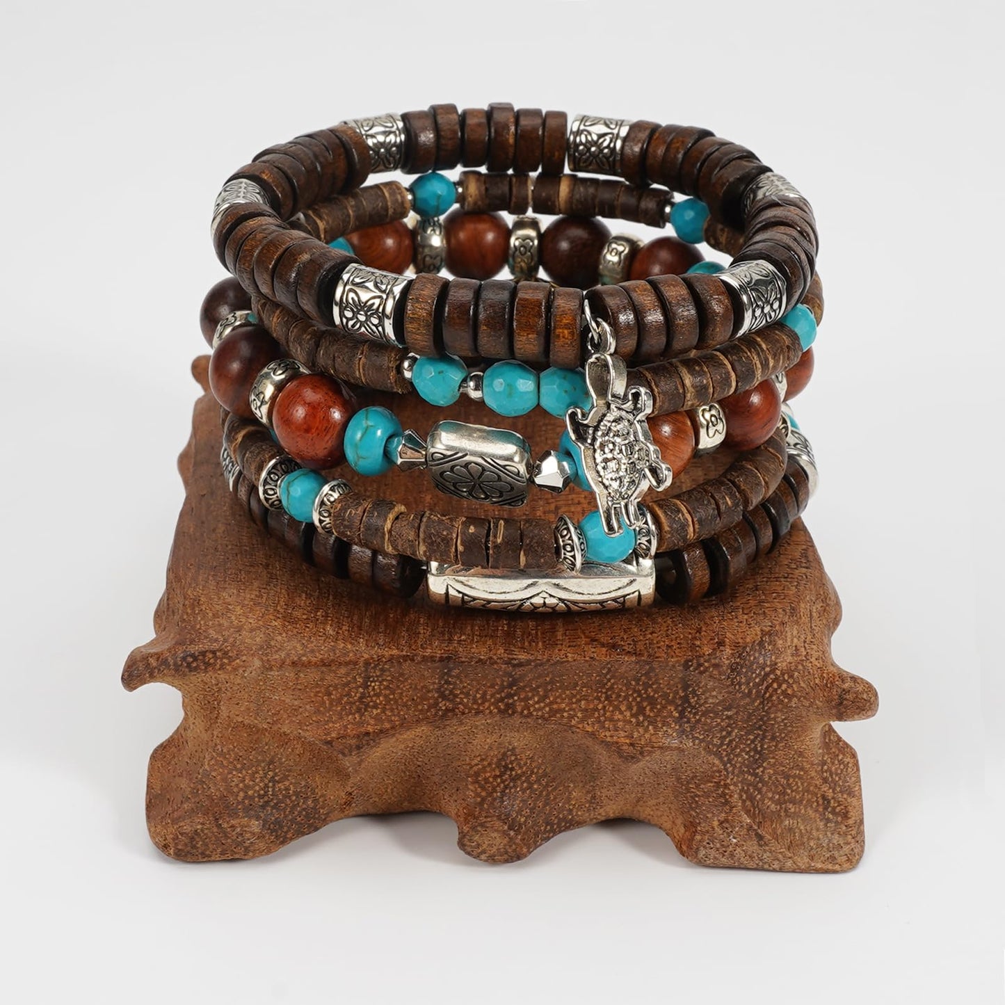 Briutn Wooden Beaded Bracelets for Women Men Adjustable Stretch Bracelet Boho Jewelry