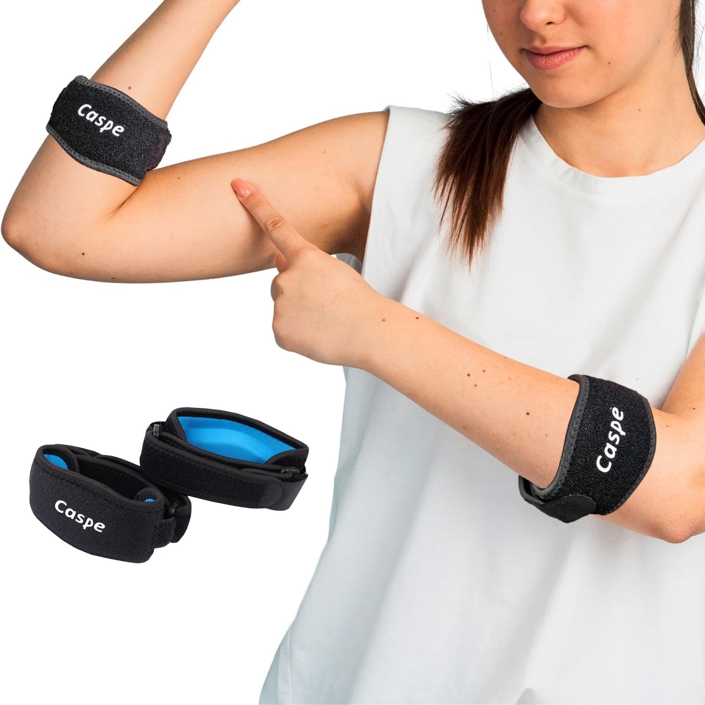 Caspe 2 Pack Tennis Elbow Brace for Men and Women – Adjustable Arm Brace for Tendonitis, Golfer’s Elbow and Bursitis – Arm Band & Counterforce Forearm Support, Daily Use Pain Relief – Blue