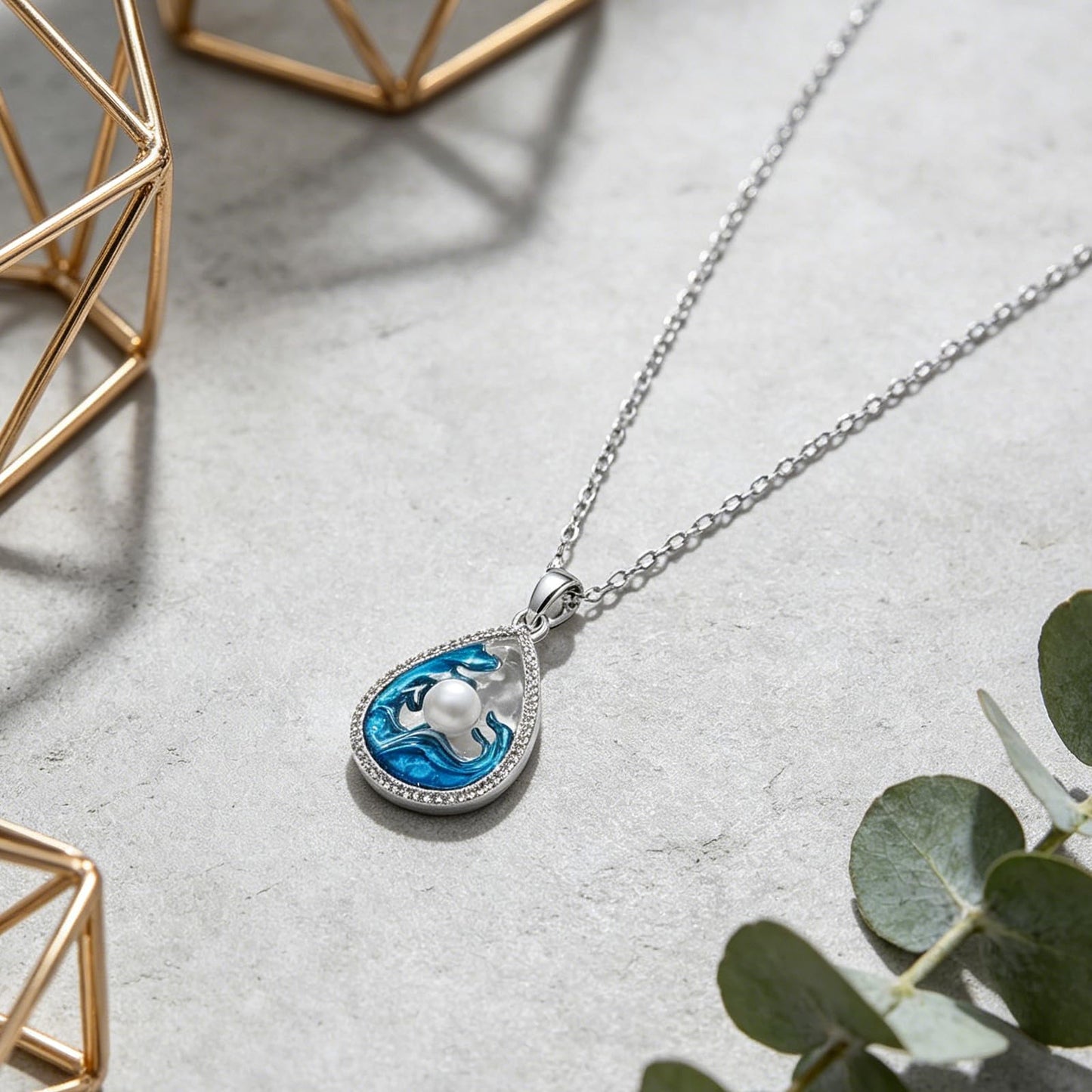 Beach Necklace for Women Wave Pendant Necklace with Pearl, Summer Ocean Inspired Jewelry for Beach Vacation Outfit Gift