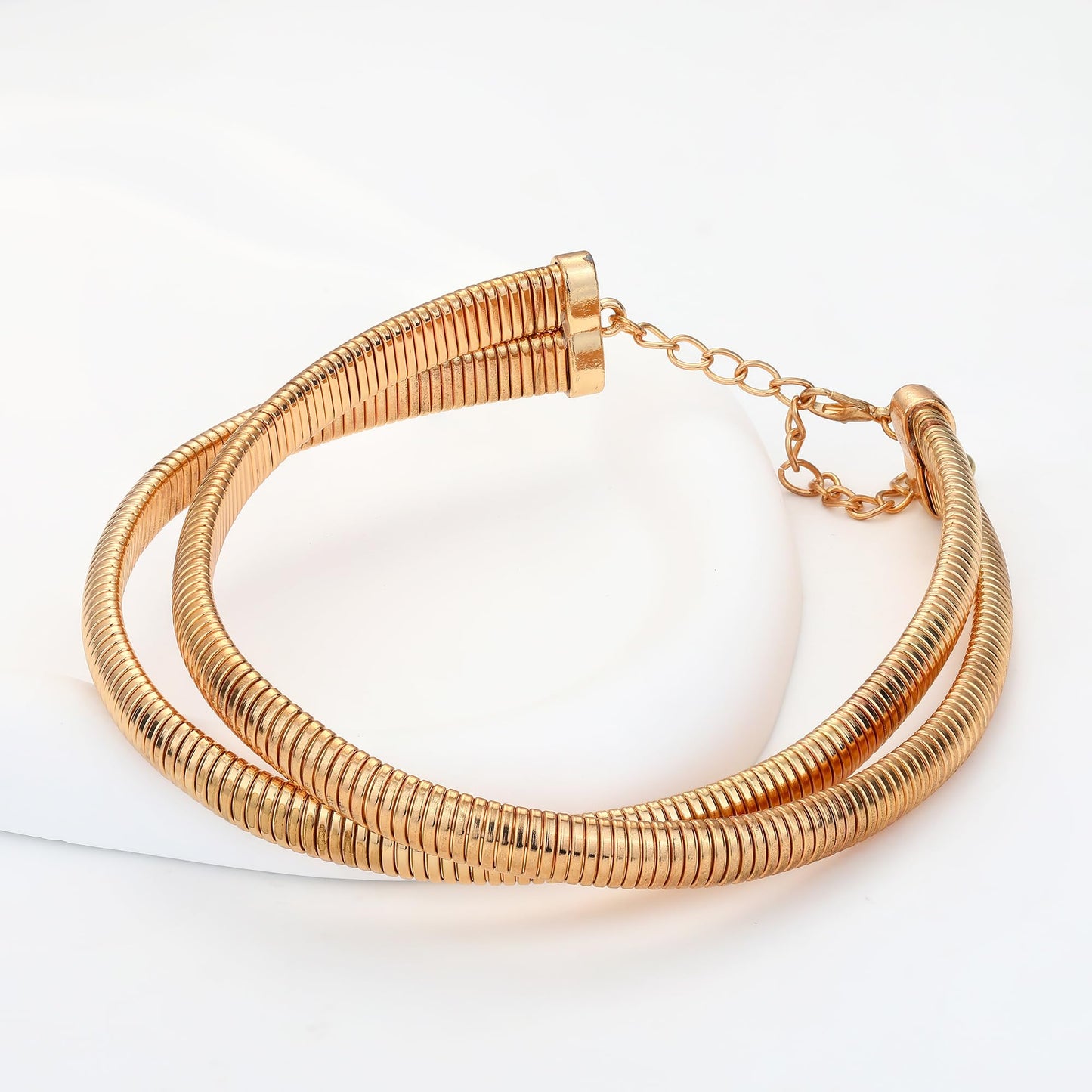 BONJOULRY Chunky Gold 2 Layered Choker Necklace for Women Trendy, 14K Gold Plated Twisted Snake Chain Statement Necklace Multi Layering Necklaces Jewelry Gifts Gold