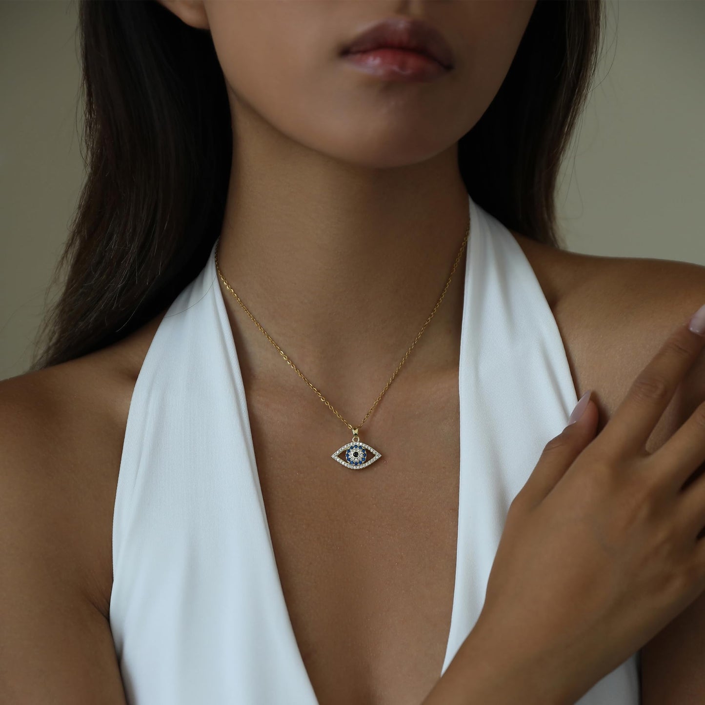 Evil eye necklace for Women Trendy Dainty 18k Gold Plated Charm Pendent Necklace Minimalist Delicate Jewelry for Women Gift card (Evil eye)