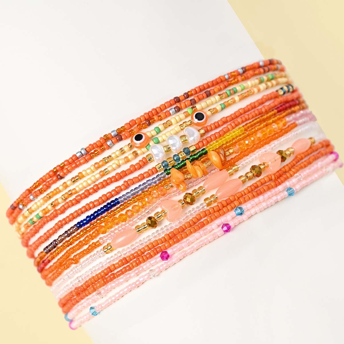 ELABEST Adjustable Handmade Waist Beads Stretchy 23-52 inch 8Pcs Chakra Body Belly Beaded Women Waist, Anklet, Bracelet, Necklace Jewelry with Screw clasp (Orange, 31.5inch/80cm)