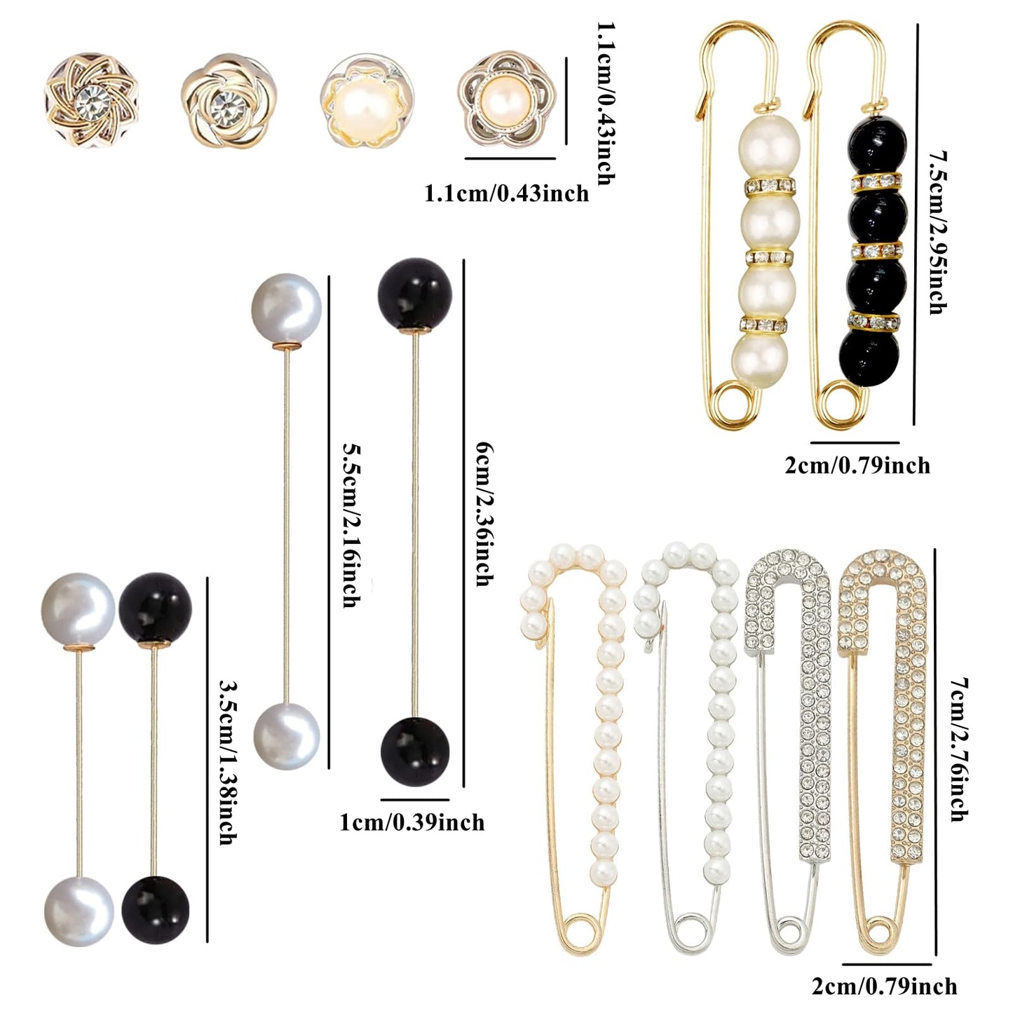14 Pieces Brooch Safety Pins, Pearl Brooch Button Pin Pant Waist Tightener Pins for Clothes Sweater Shawl Collar Dress Cardigan Shirt Jeans Accessories for Women Girls(Classic)