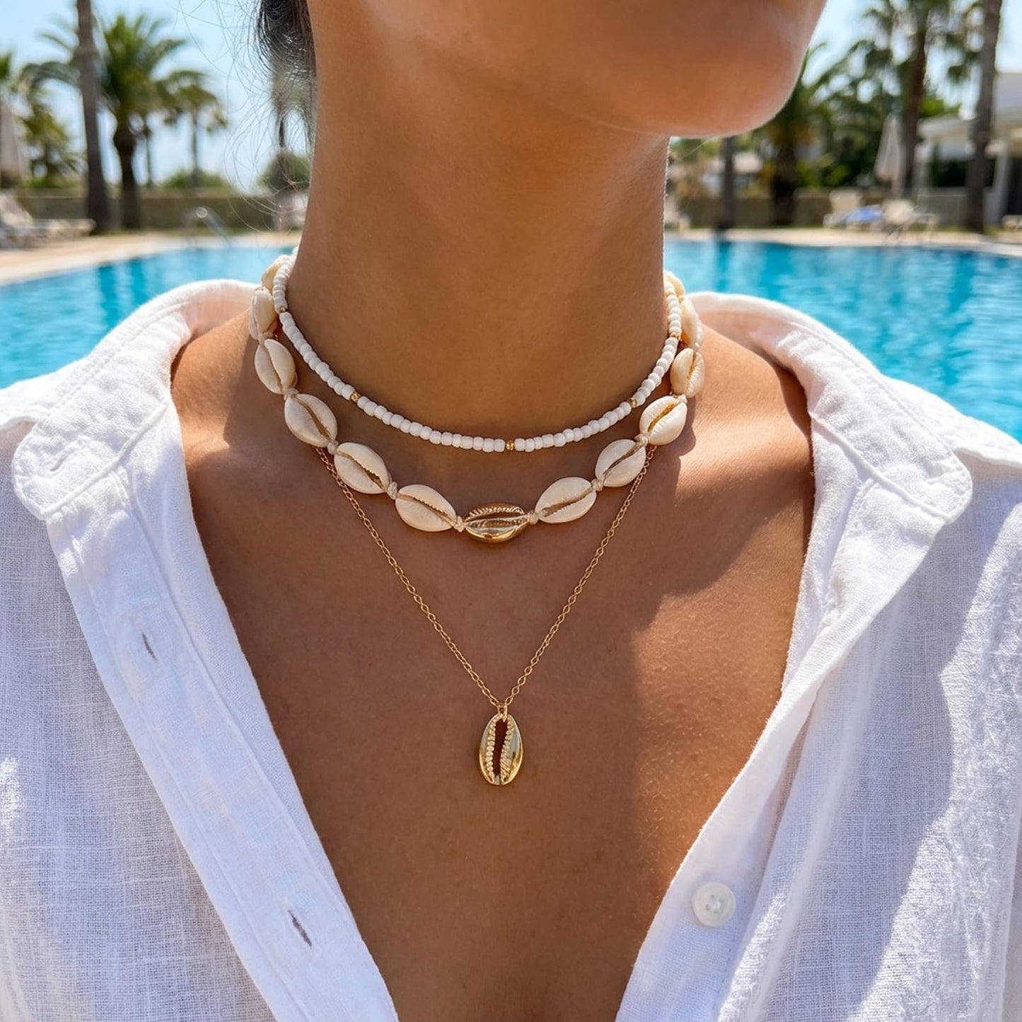 Your Always Charm Bohemian Shell Starfish Necklace for Women, Gold Layered Beach Jewelry, Coastal Vacation Outfits Accessories Cute Summer Dresses Trendy 2026