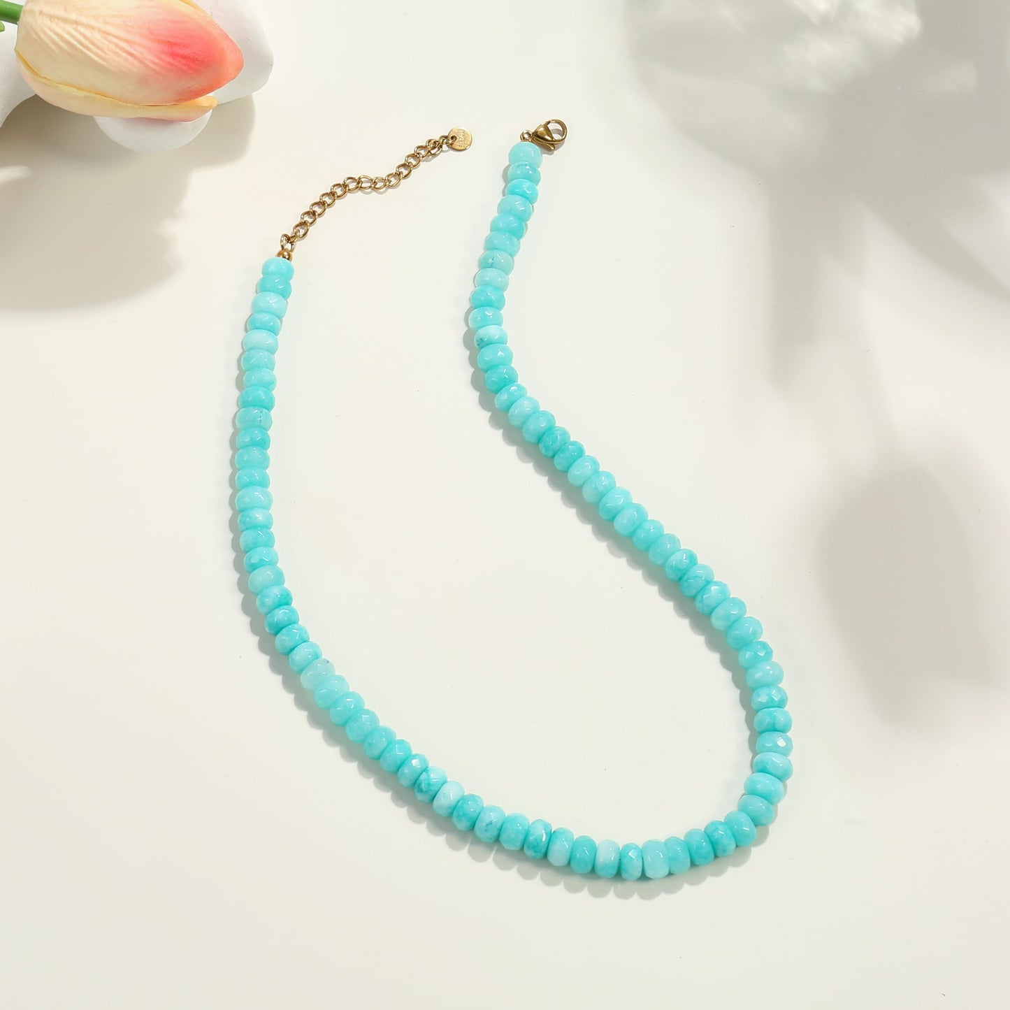 Badu Blue Gemstone Beaded Necklace for Women Natural Stone Bead Beach Choker Necklace Fashion Trendy Jewelry Gifts