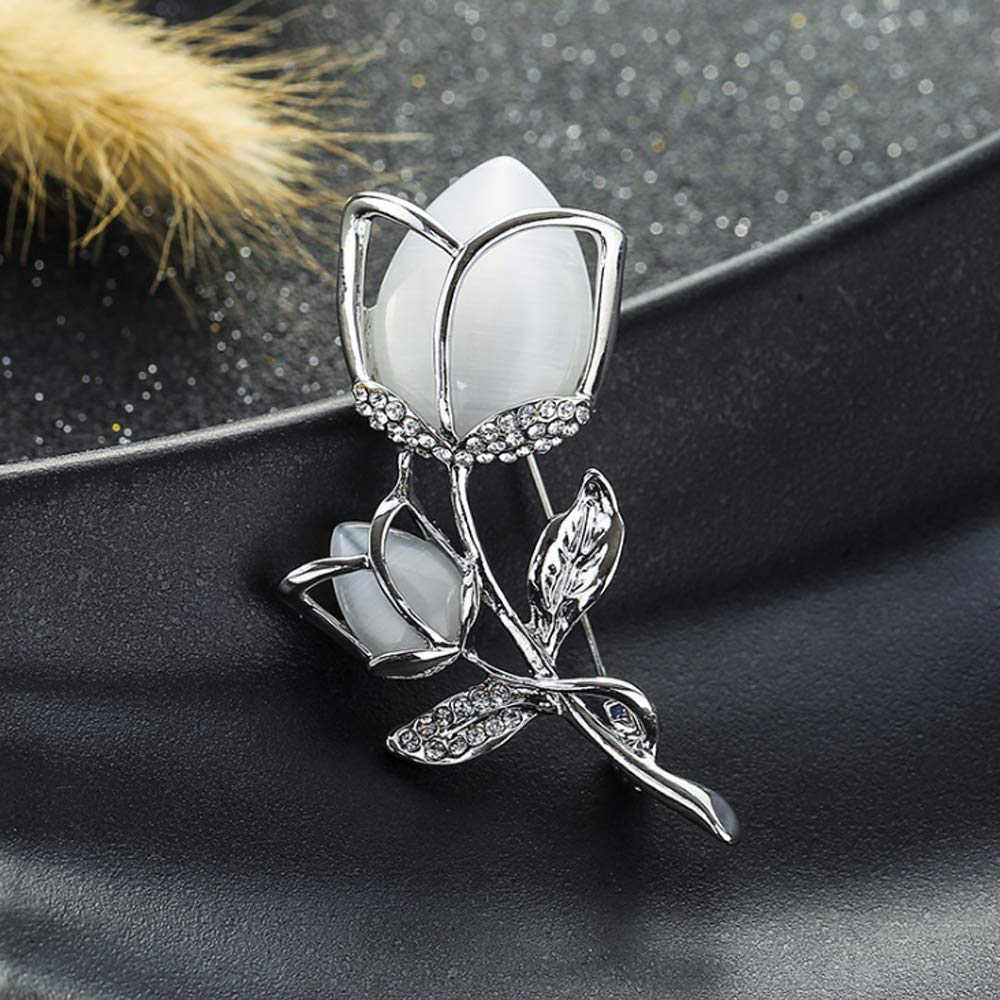 Created Crystal Brooch Crystal Rhinestone Rose Flower Fashion Pin Gift Women Girls Rose Gold (Platinum White Crystal Brooch)