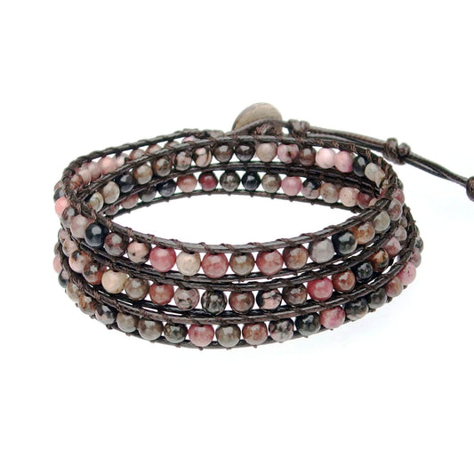 Ayriwoyi Beaded Wrap Bracelet Wrap Bracelets for Women Natural Rhodonite Stone Beads Adjustable Bohemian Bracelet Handmade Jewelry Gifts for Women