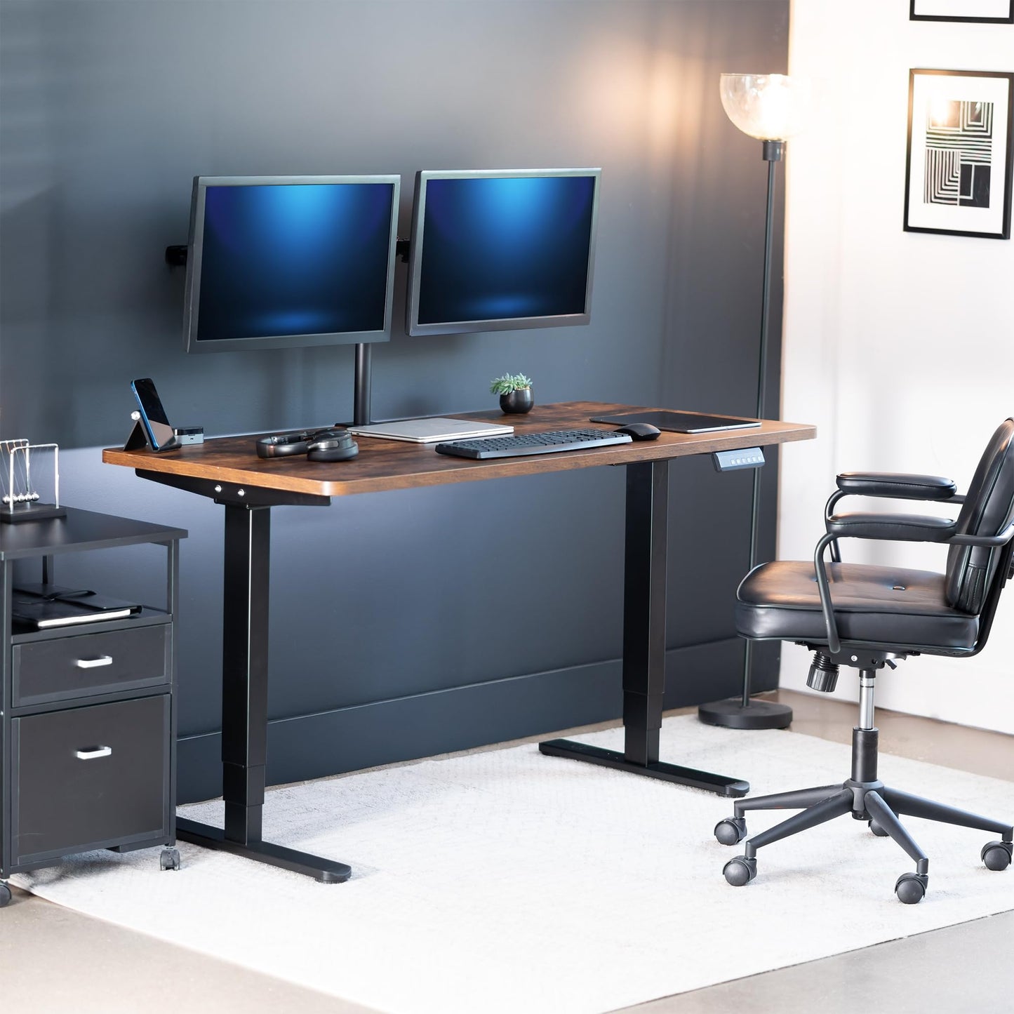 VIVO Electric 55 x 28 in Dual Motor Sit Stand Desk, Memory Height Adjustment, 2B Series, Rustic Vintage Brown Top Black Frame, DESK-KIT-2B55N