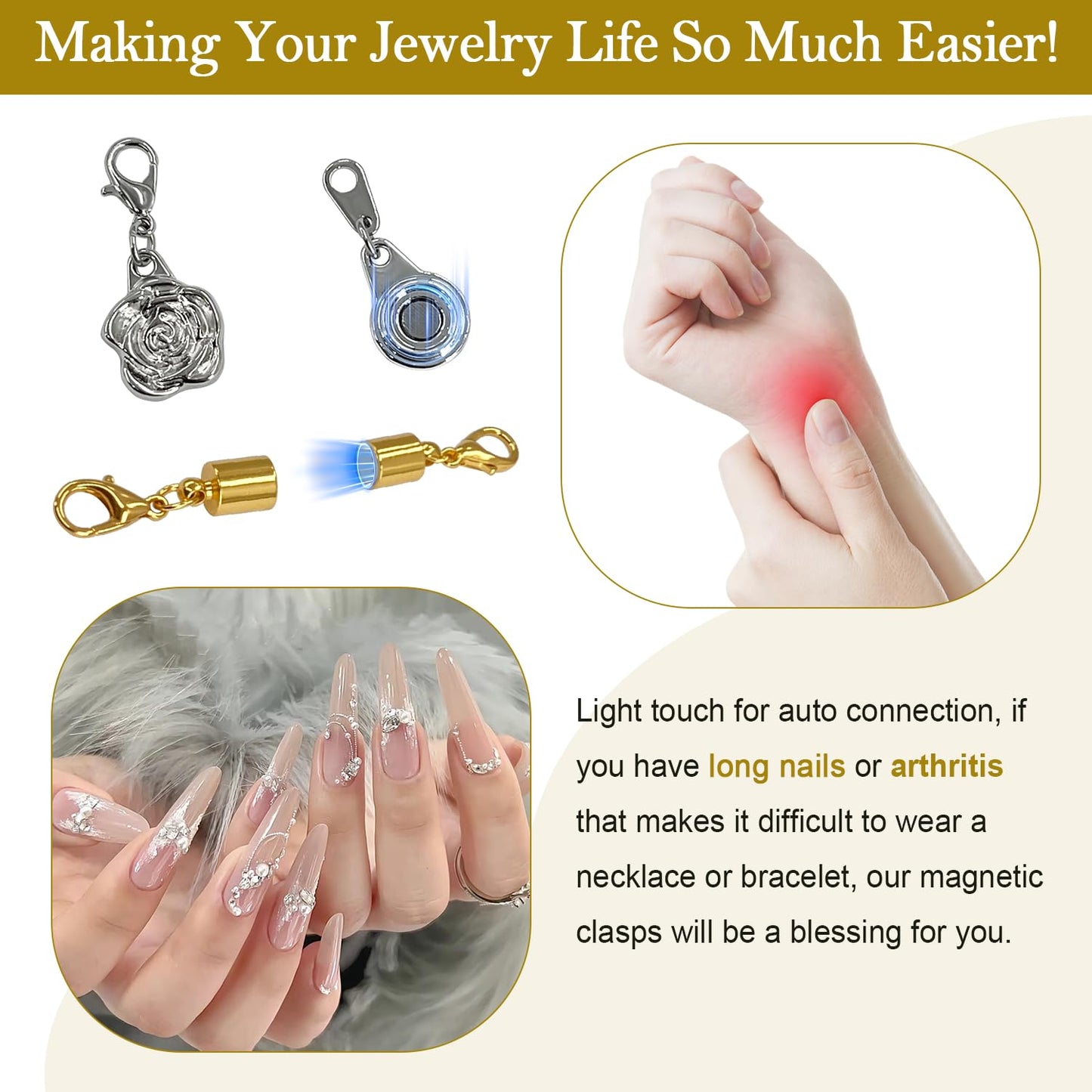 16 Pcs Necklace Clasps and Closures, 8 Styles in Gold and Silver with Polishing Cloth, Extra Strong Locking Jewelry Clasp, Secure and Easy-to-Use