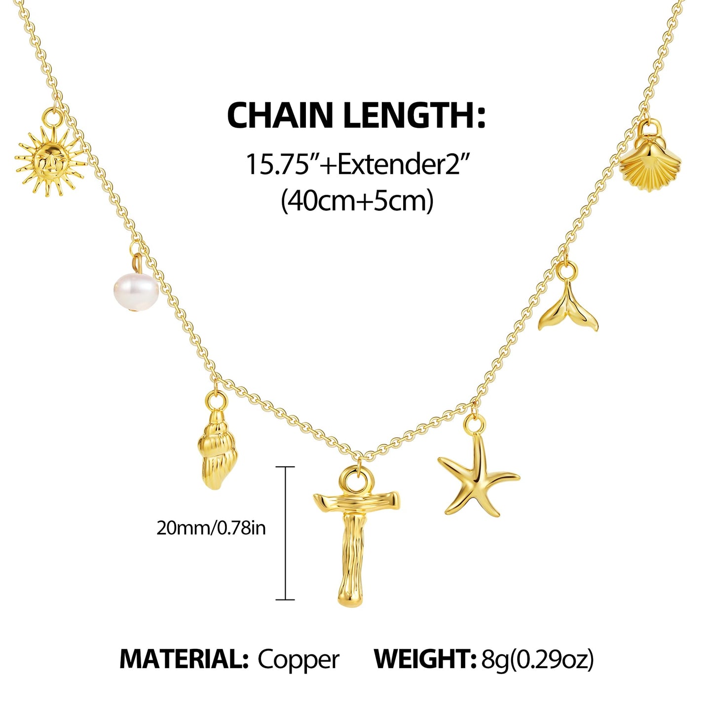 SLOONG Initial Charm Necklace 14K Gold Plated Letter Neckalce Freshwater Pearl Necklace Choker Boho Summer Seashell Beach Starfish Surfer Jewelry Gifts for Women T