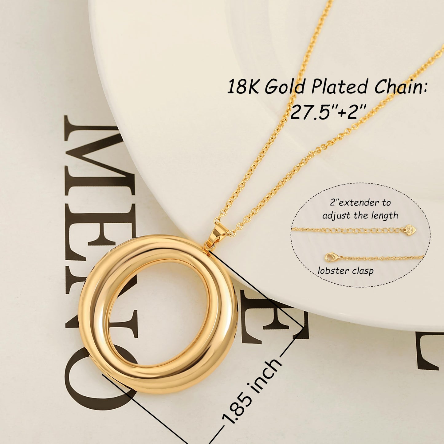 Long Gold Necklace for Women 18K Gold Plated Large Circle Pendant Adjustable Chain Necklace Trendy Dainty Jewelry