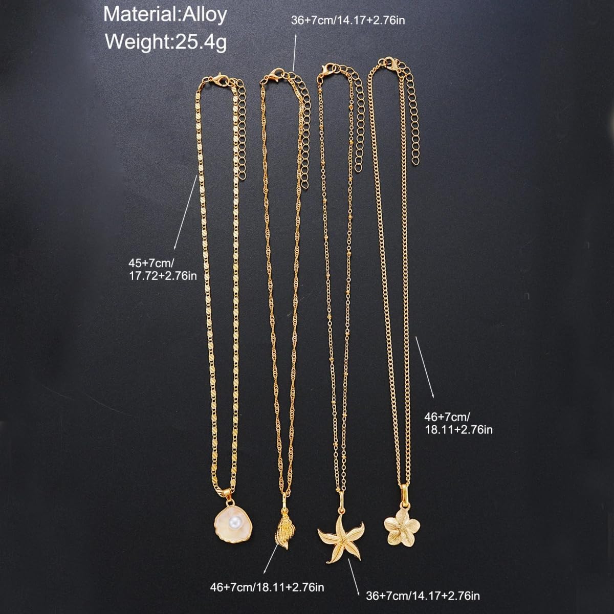 Gold Shell Starfish Necklace for Women Layered Pearl Conch Pendant Necklace Dainty Summer Beach Vacation Boho Jewelry (Gold 4pcs)