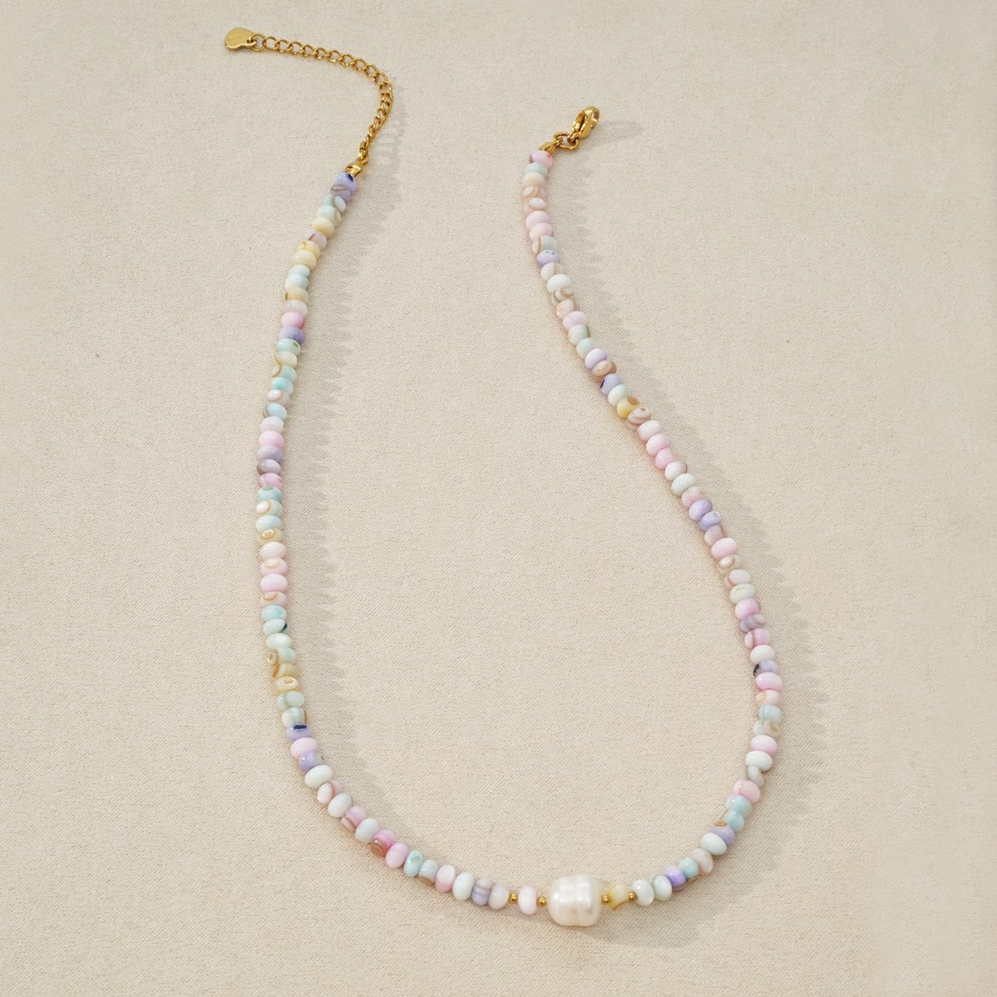 ERNAULO Beaded Necklaces for Women Seashell Beach Necklace with Freshwater Pearl 14K Gold Plated Boho Summer Handmade Jewelry CK-Seashell-mixcolor